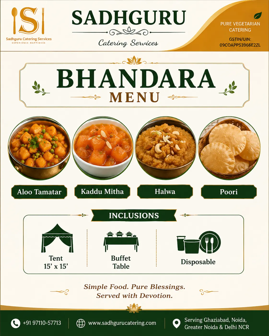 Bhandara menu by sadhguru catering services